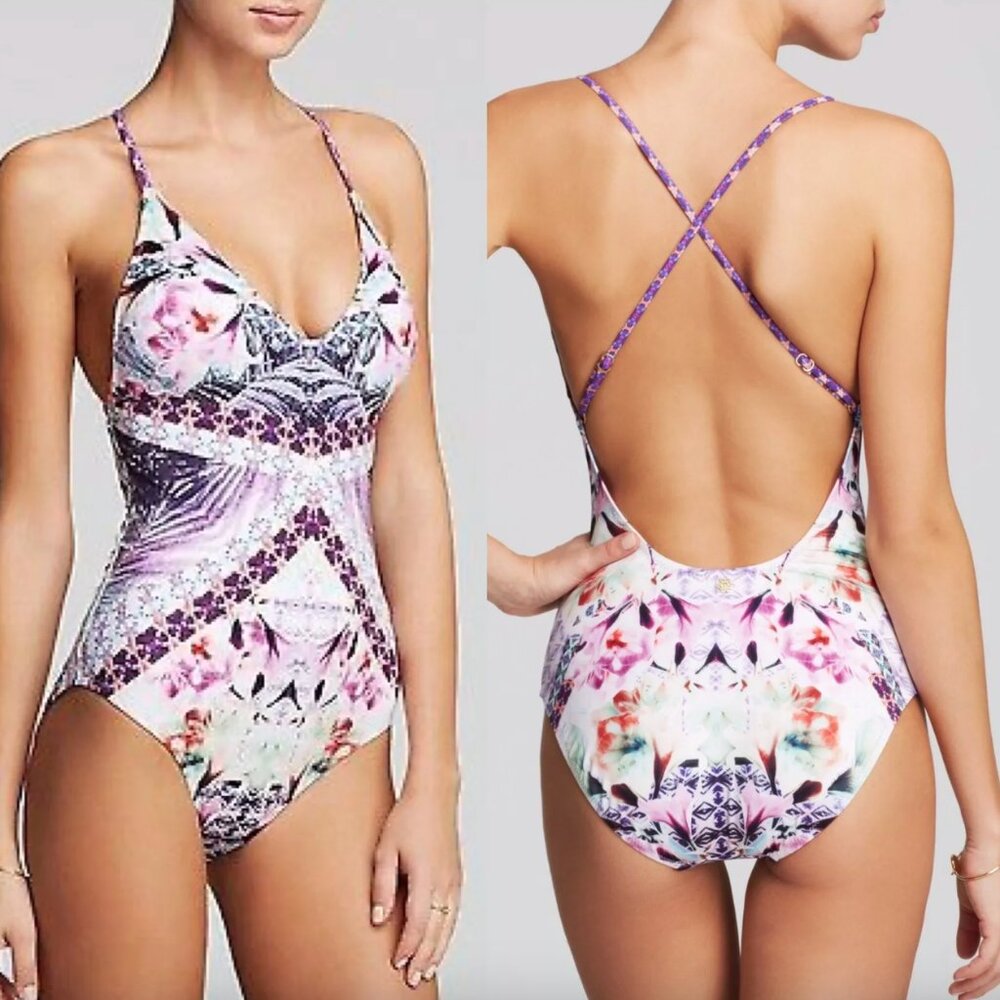 NWT Nanette Lepore Printed One-Piece Swimsuit Open Back